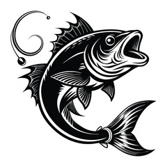 Bass Fishing Logo. Unique largemouth Bass Jumping out of the water. Great to use as your Bass fishing activity