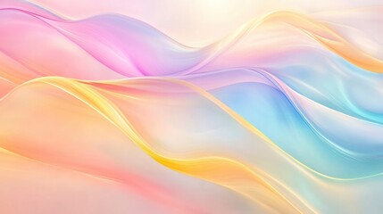 Beautiful swirling rainbow color waves flowing elegantly across a soft pastel backdrop, creating a dynamic visual effect