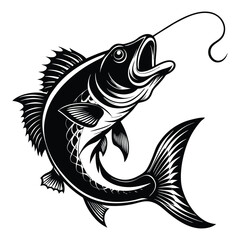 Bass Fishing Logo. Unique largemouth Bass Jumping out of the water. Great to use as your Bass fishing activity