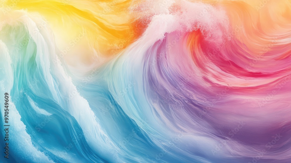 Aufkleber beautiful swirling rainbow-colored waves blending into a soft pastel background, creating a dynamic 