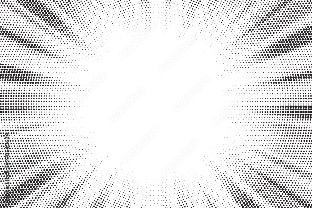 Poster Halftone gradient sun rays pattern. abstract halftone vector dots background. monochrome dots pattern. pop art, comic small dots. star rays halftone poster. shine, explosion. sunrise rays background.
