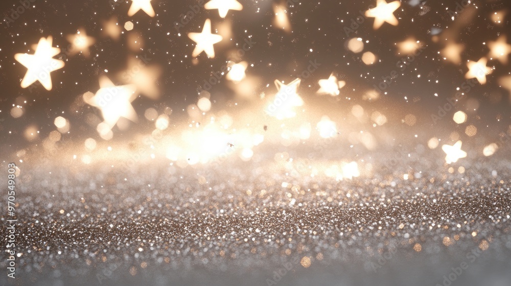 Poster beautiful tiny sparkling stars shining brightly on a soft light grey background, creating a dynamic 