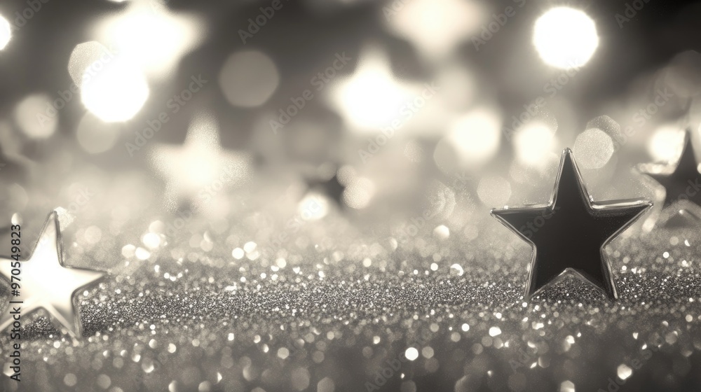 Poster beautiful tiny sparkling stars shining brightly on a soft light grey background, creating a dynamic 