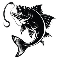 Bass Fishing Logo. Unique largemouth Bass Jumping out of the water. Great to use as your Bass fishing activity