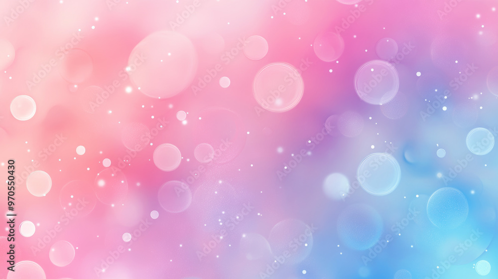 Poster a soft pink and blue banner with colorful circles and dots. the background has a gradient of colors,