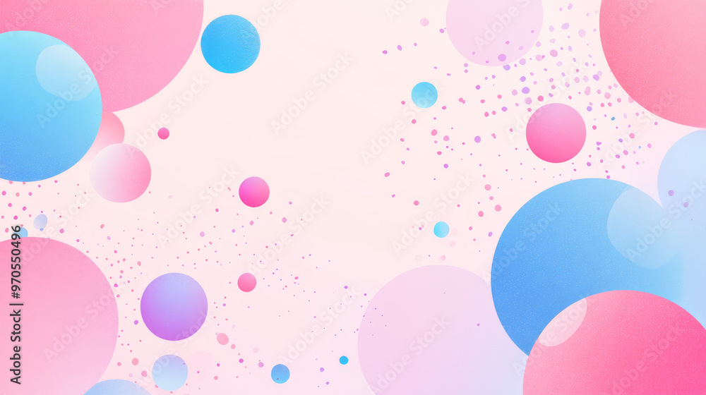 Poster a soft pink and blue banner with colorful circles and dots. the background has a gradient of colors,
