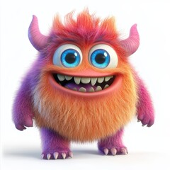 Cute colored furry monster 3D cartoon character. 