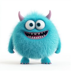 Cute colored furry monster 3D cartoon character. 
