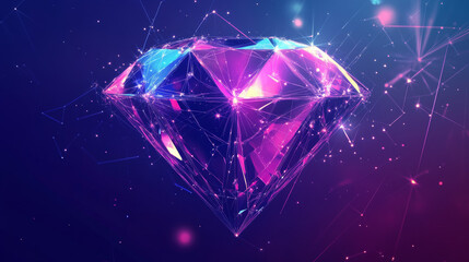 A sparkling diamond, imagined as a starry night sky. It's made up of points, lines, and shapes that look like planets, stars, and the whole universe. This design is meant for business use.low poly.