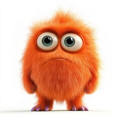 Cute colored furry monster 3D cartoon character. 