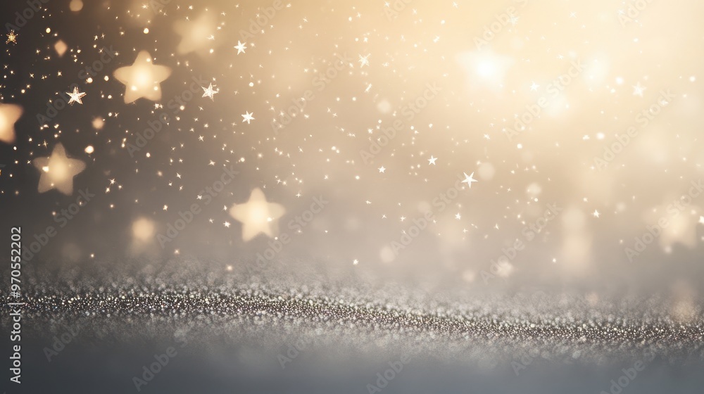 Poster delicate tiny stars sparkling against a soft pastel-grey background, creating a dynamic and dreamy c