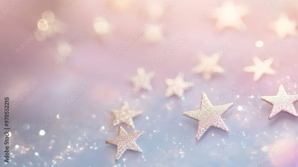 Poster delicate tiny stars sparkling against a soft pastel-grey background, creating a dynamic and dreamy c