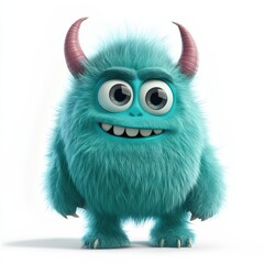 Cute colored furry monster 3D cartoon character. 