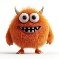 Fototapeta premium Cute colored furry monster 3D cartoon character. 