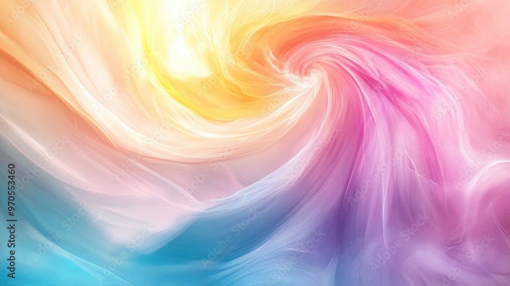 Aufkleber dynamic swirling rainbow colors blending seamlessly into a soft pastel background, creating a vibran