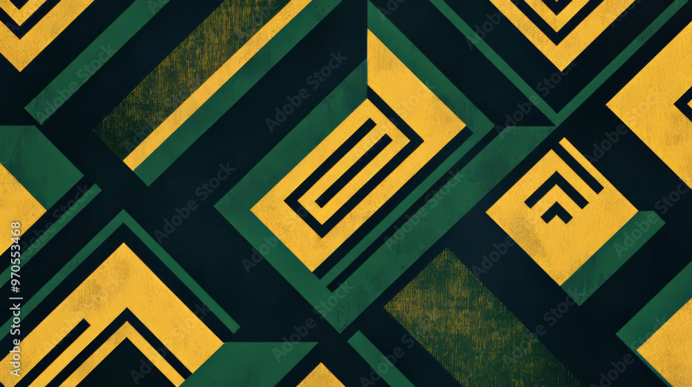 Poster a stylish design featuring dark green and yellow shapes. this rectangular template has a geometric p
