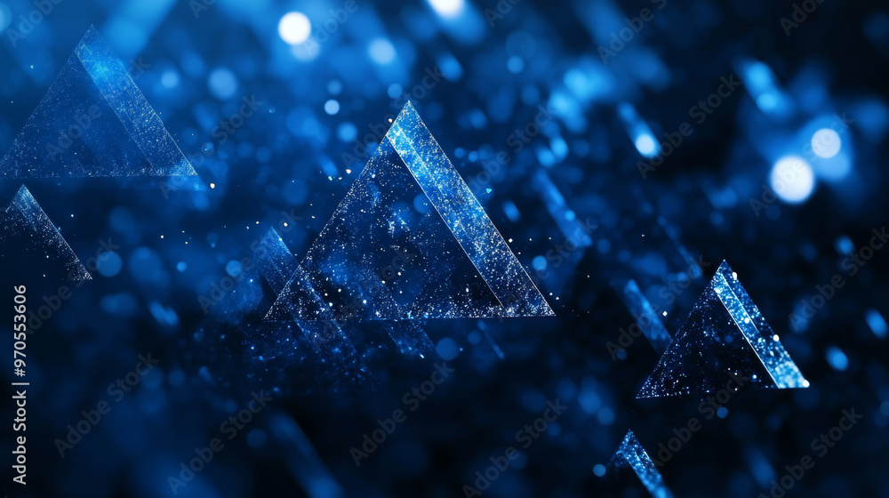 Poster a stylish design with a dark blue, blurry triangle pattern and shimmering glitter. this unique templ