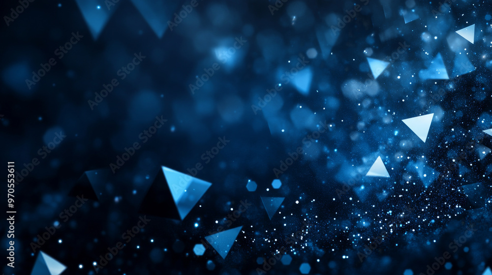 Poster a stylish design with a dark blue, blurry triangle pattern and shimmering glitter. this unique templ
