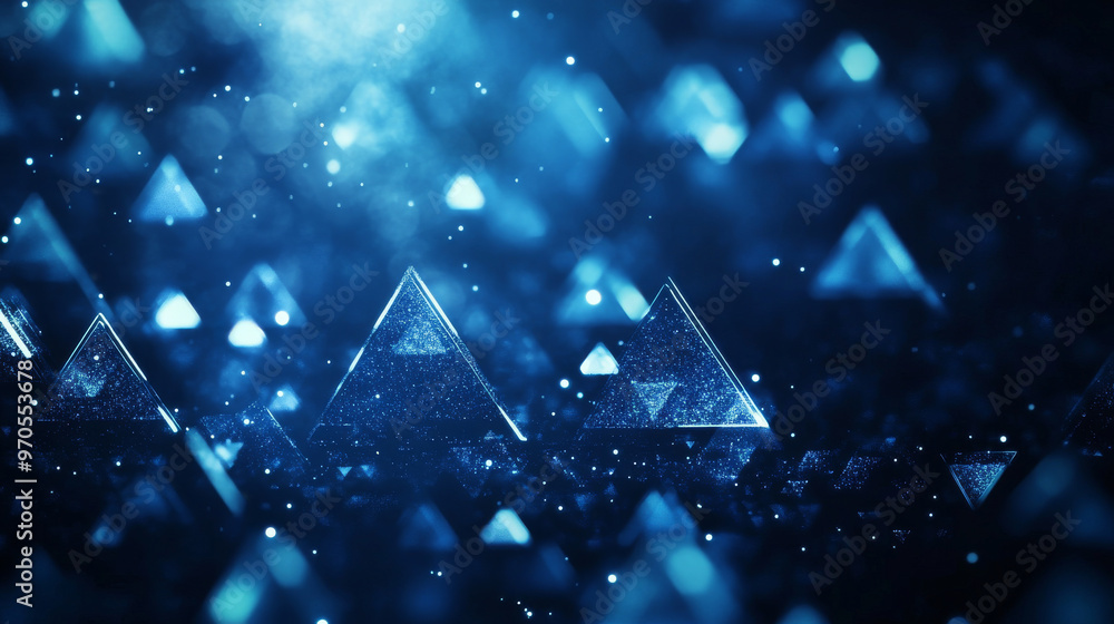 Poster a stylish design with a dark blue, blurry triangle pattern and shimmering glitter. this unique templ