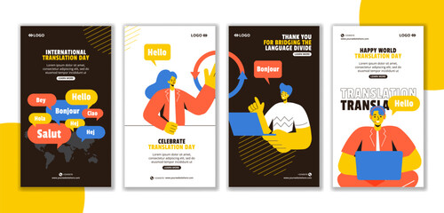Translation Language Day Social Media Stories Cartoon Hand Drawn Templates Background Illustration © denayune