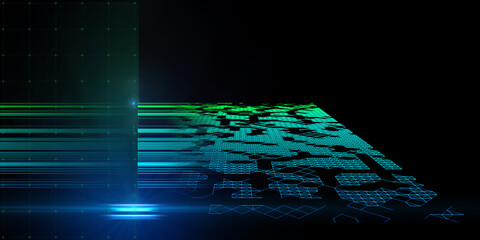 Abstract  background wireframe plane graph with blurred lines on black. Technology wireframe concept  in virtual space. Banner for business, science and technology data analytics. Big Data. © Anatoly Stojko