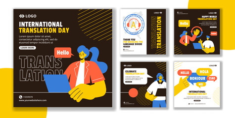 Translation Language Day Social Media Post Cartoon Hand Drawn Templates Background Illustration © denayune