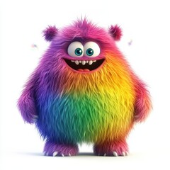Cute rainbow furry monster 3D cartoon character
