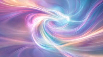 Obraz premium Dynamic swirling rainbow-colored light patterns, gracefully flowing on a soft pastel background for a dreamy visual effect