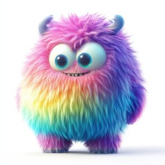 Fototapeta premium Cute rainbow furry monster 3D cartoon character