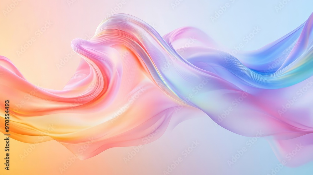 Poster elegant rainbow-colored swirls flowing dynamically on a pastel backdrop, creating a vibrant and drea