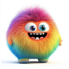 Obraz premium Cute rainbow furry monster 3D cartoon character
