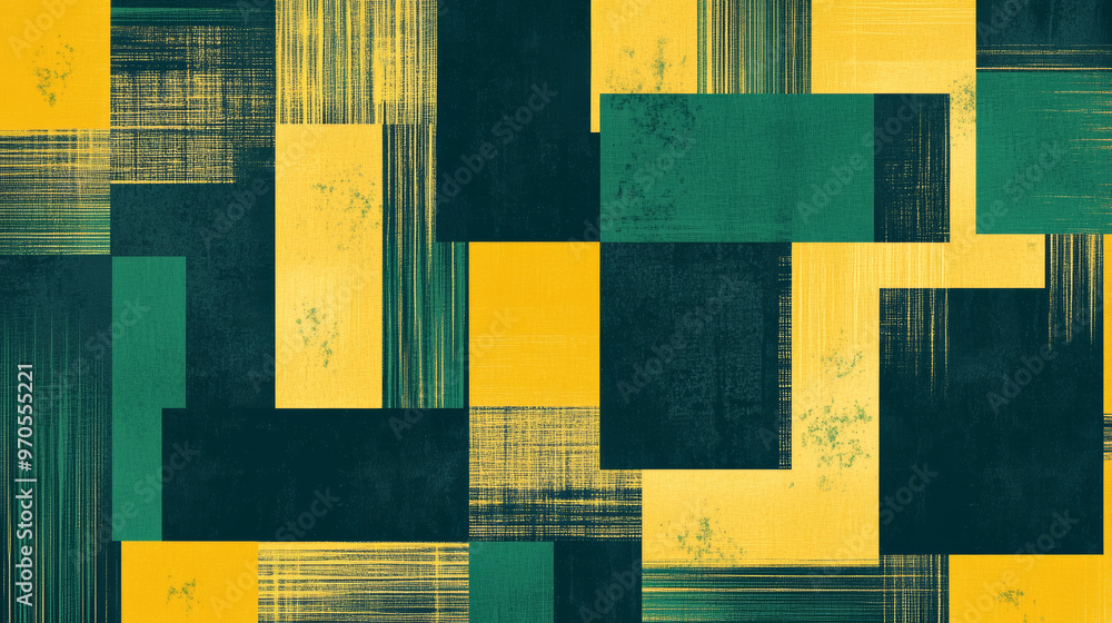 Poster a vibrant pattern with dark green and yellow rectangles. this fresh design is perfect for adding a m