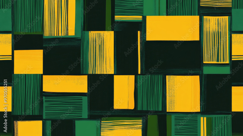 Poster a vibrant pattern with dark green and yellow rectangles. this fresh design is perfect for adding a m