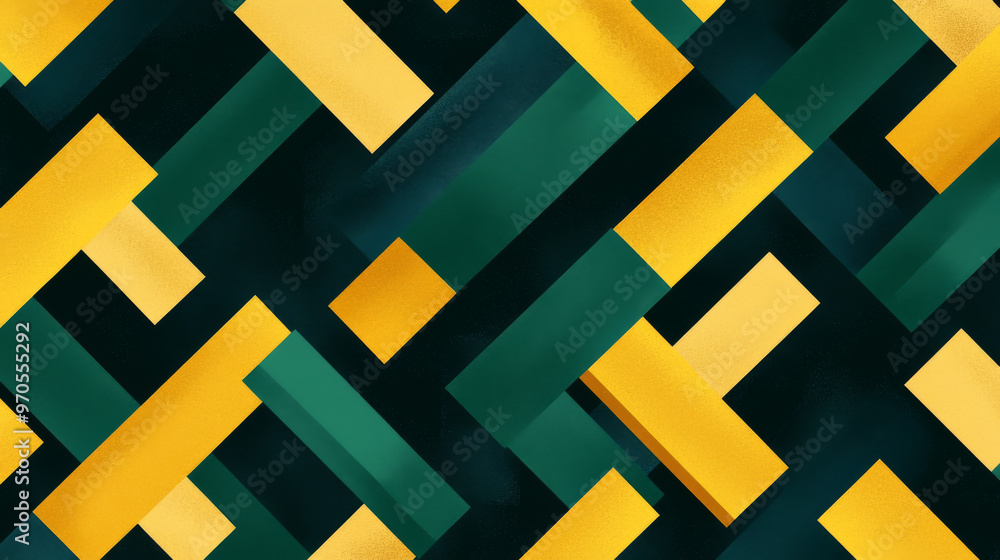Poster a vibrant pattern with dark green and yellow rectangles. this fresh design is perfect for adding a m