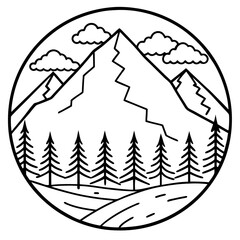 mountains forest outline coloring book page line art drawing