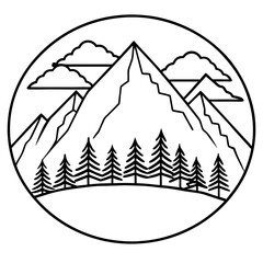 Obraz premium mountains forest outline coloring book page line art drawing