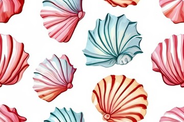 the AI Image Generator, Seamless Watercolor Seashell Pattern Hand Drawn