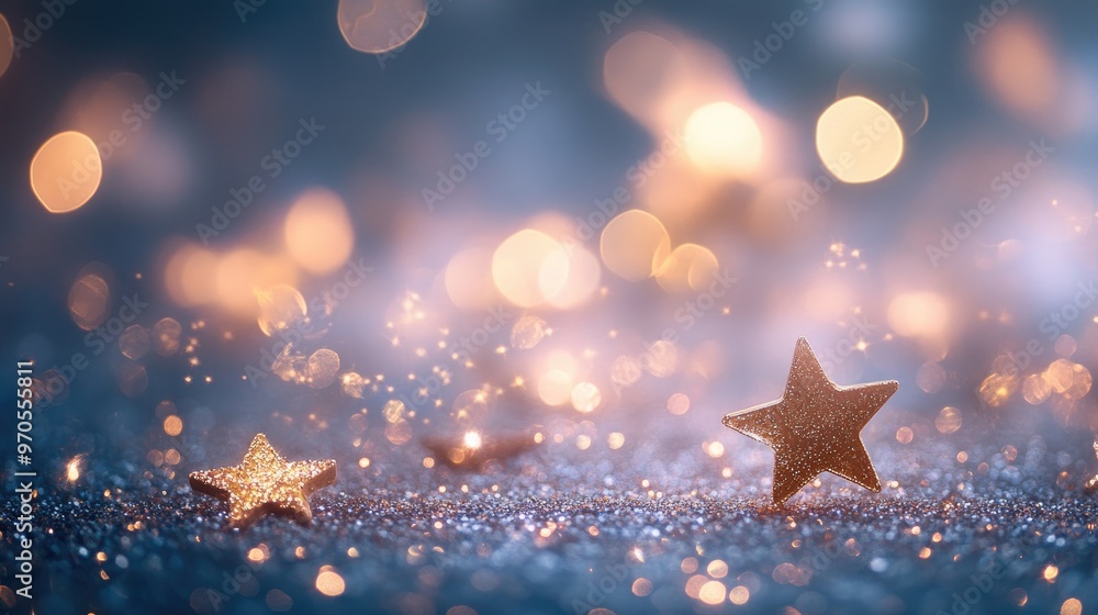 Poster elegant tiny star sparkles twinkling on a soft pastel-grey background, creating a dynamic and magica