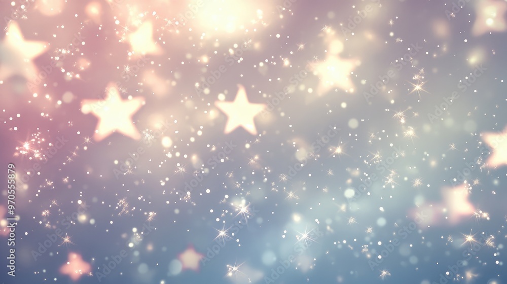 Poster glowing tiny star sparkles scattered across a dynamic pastel-soft grey background, forming a magical