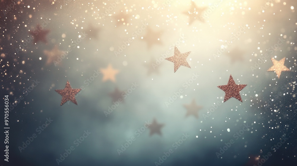 Poster glowing tiny star sparkles scattered across a dynamic soft pastel-light grey background, creating a 