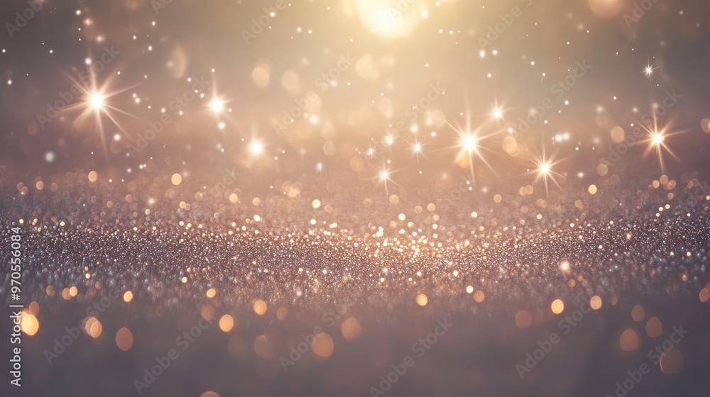 Poster glowing tiny star sparkles scattered across a dynamic soft pastel-light grey background, creating a 