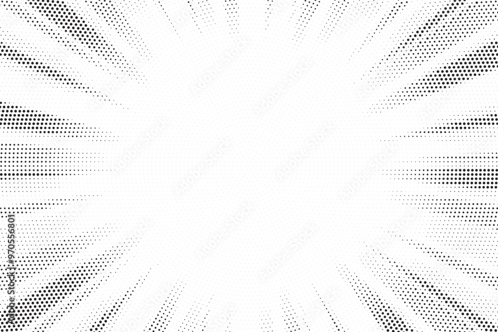 Poster Seamless vintage distressed halftone dot background pattern. Radial grunge black dots transparent overlay. Retro comic book or print making creative concept backdrop