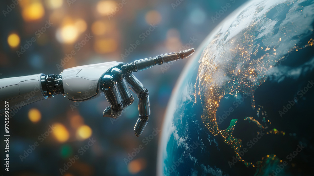 Aufkleber artificial intelligence is changing how we communicate globally. imagine a robot hand pointing at th