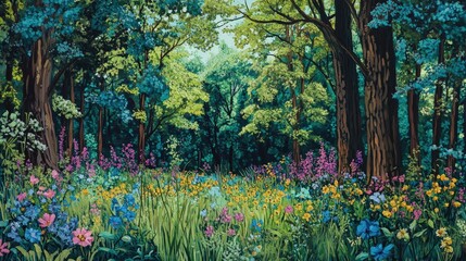 vibrant, blooming forest in late spring