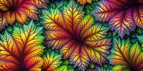 Fractal leaves creating beautiful patterns in a colorful garden