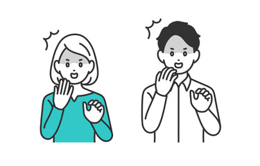 びっくり･ショックなポーズをする若い男女のセット【人物ベクターイラスト素材】