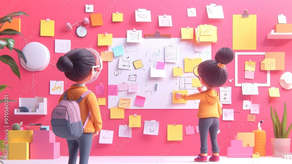 Aufkleber innovative business collaboration: start-up team brainstorming in augmented reality workspace with v