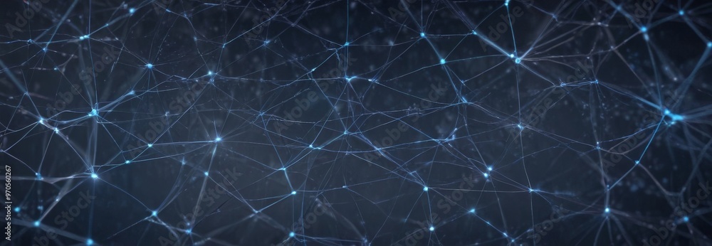 Aufkleber The image presents a complex network of interconnected lines and points, resembling a dense web of neural connections. The lines vary in thickness and color, creating a sense
