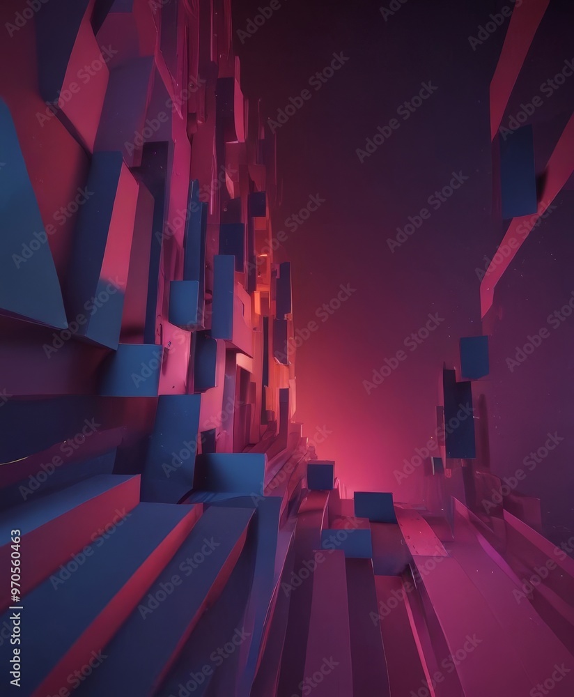 Poster a 3d of a futuristic cityscape, featuring a complex network of towering structures in shades of blue