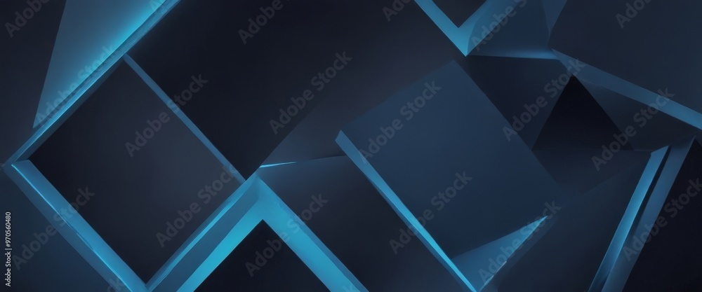 Poster a dark blue abstract background composed of various geometric shapes, including triangles, rectangle